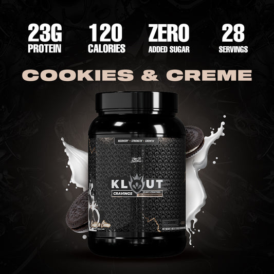 Klout Cookies and Creme Protein Powder with nutritional information